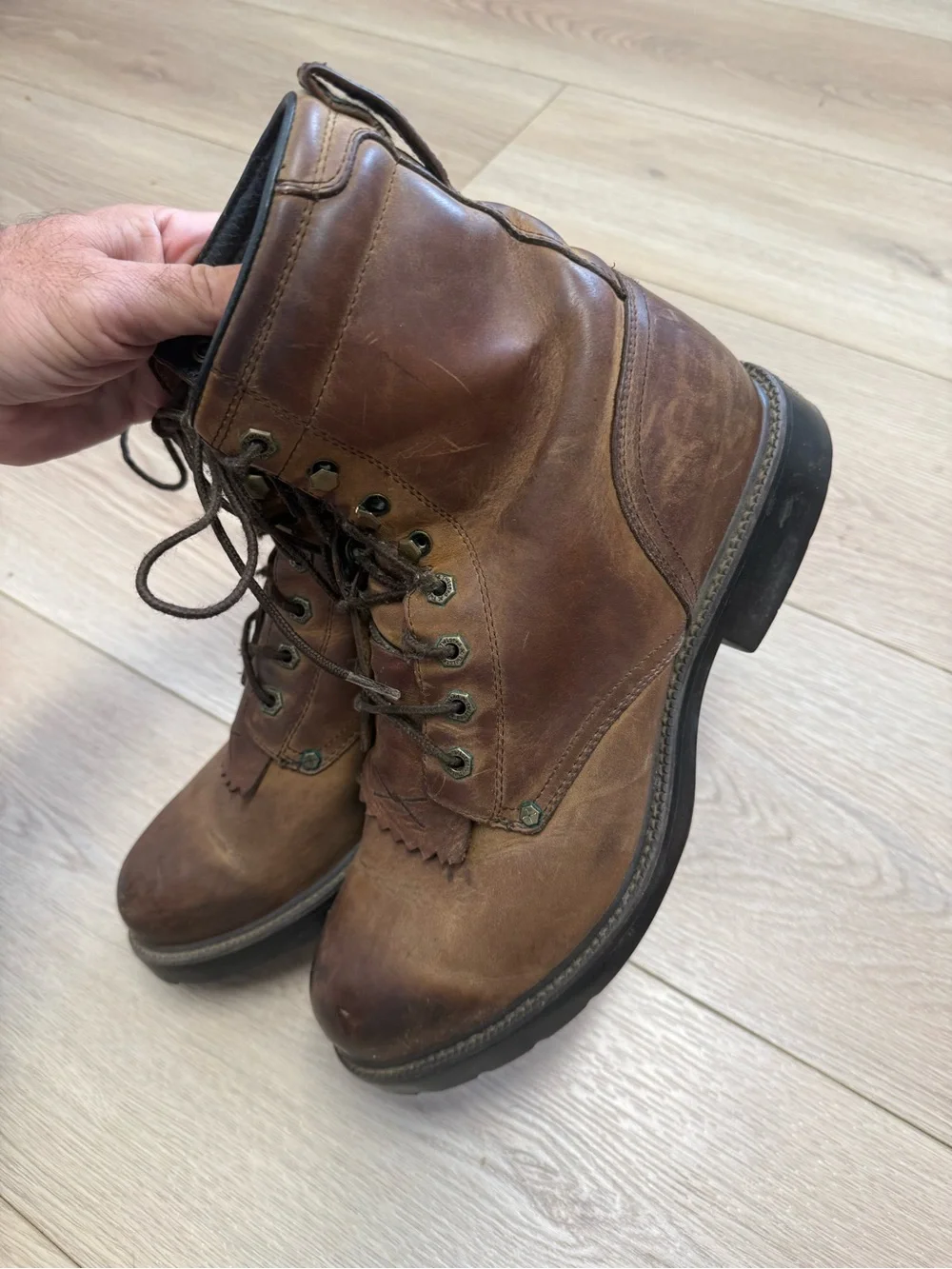 Twisted X Mens Brown Leather Kiltie Boots Lace Up Boots MWL0001 Size 10.5 EE